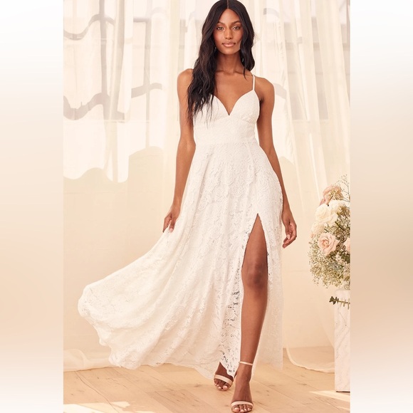 Lulus Essence of Love White Lace Maxi Dress Small | Bridal Formal Boho Wedding - Picture 1 of 11